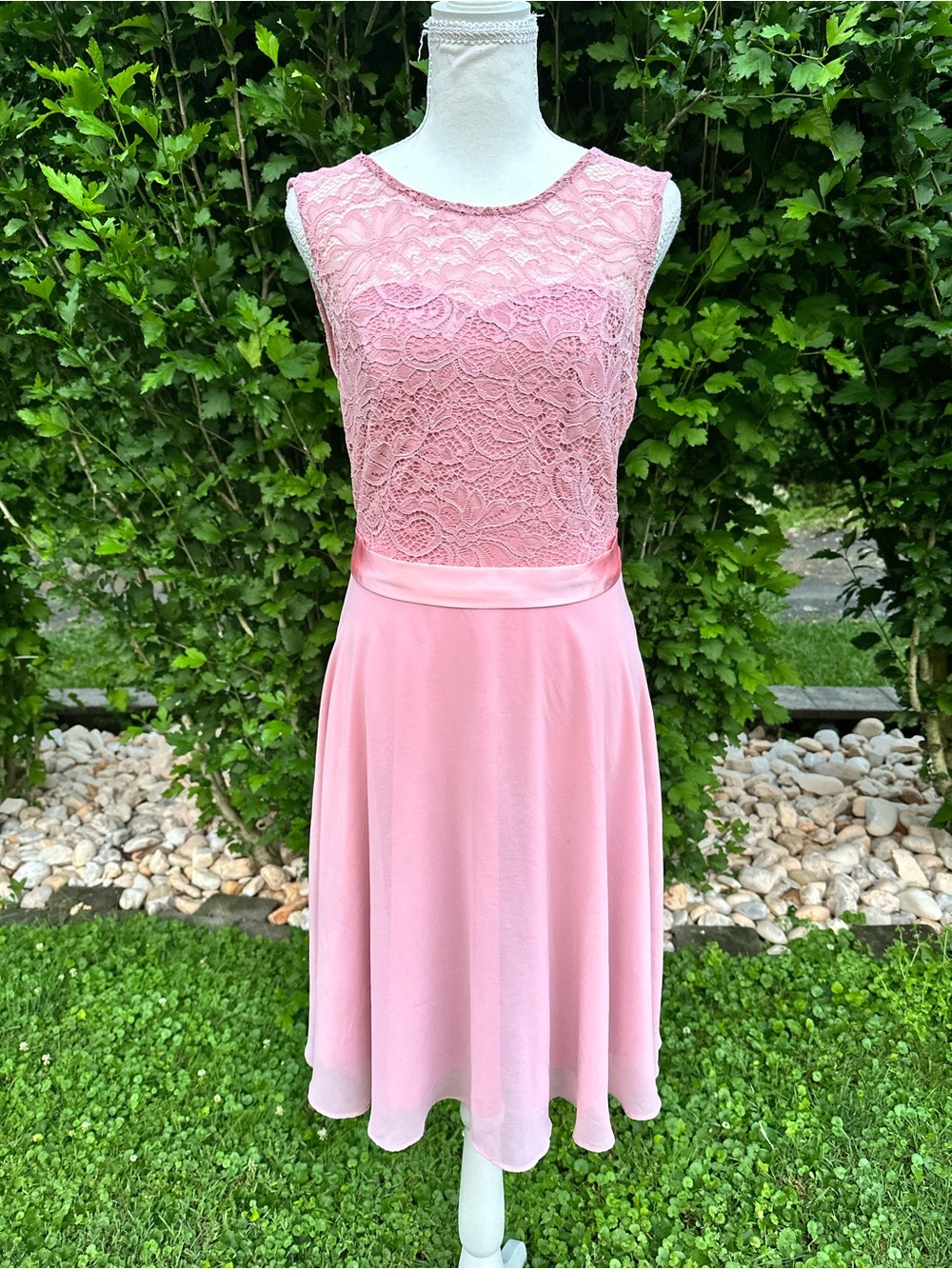 Lace Bodice Pink A-Line Women's Dress
